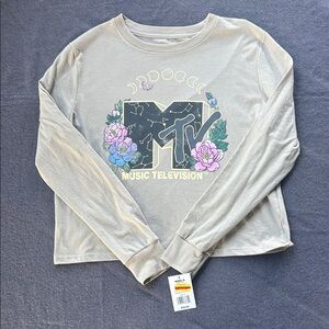 MTV Gray Long Sleeve Tee with Floral Design